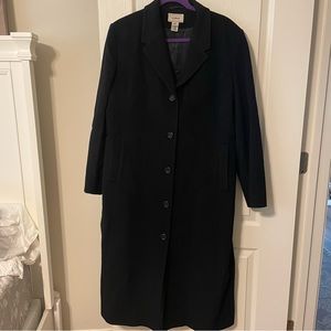 LL Bean women’s long winter coat, black, wool, size 18
